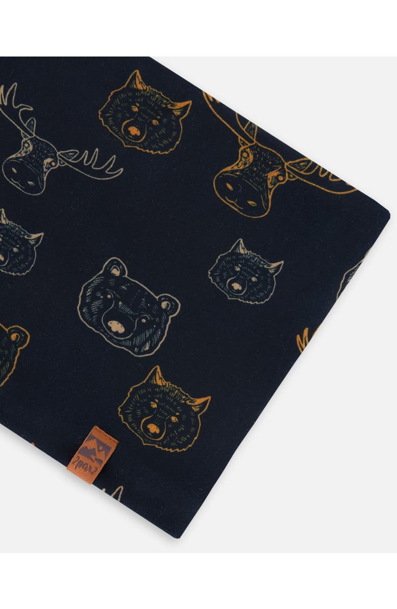 Deux par Deux Boy's Printed Neck Tube Beige Animals On Black Background, Alternate, color,