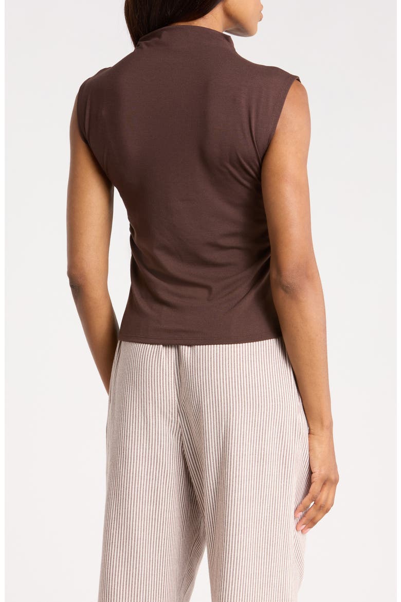 Sleeveless Ruched Mock Neck Top, Alternate, color, BROWN COFFEE