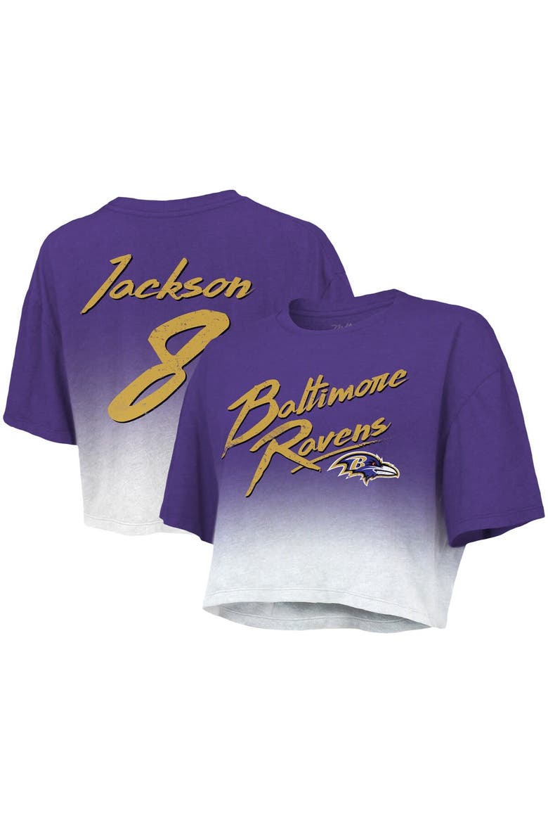 Women's Majestic Threads Lamar Jackson Purple/White Baltimore Ravens Dip-Dye Player Name & Number Crop Top, Main, color, Purple