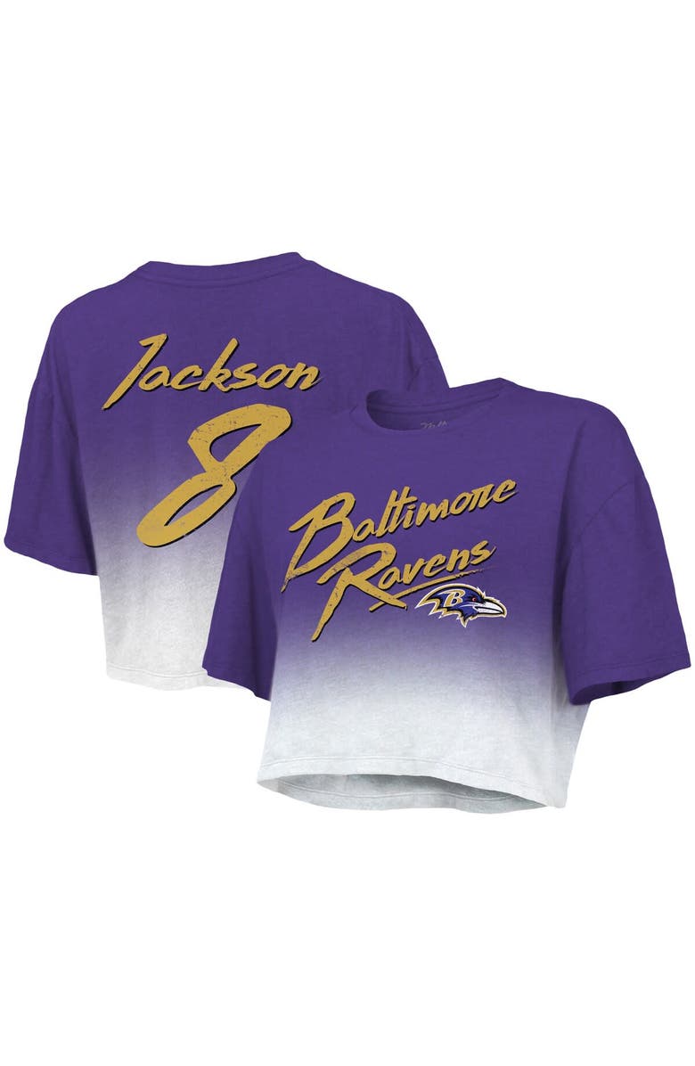Majestic Threads Women's Majestic Threads Lamar Jackson Purple/White Baltimore Ravens Dip-Dye Player Name & Number Crop Top, Main, color, Purple