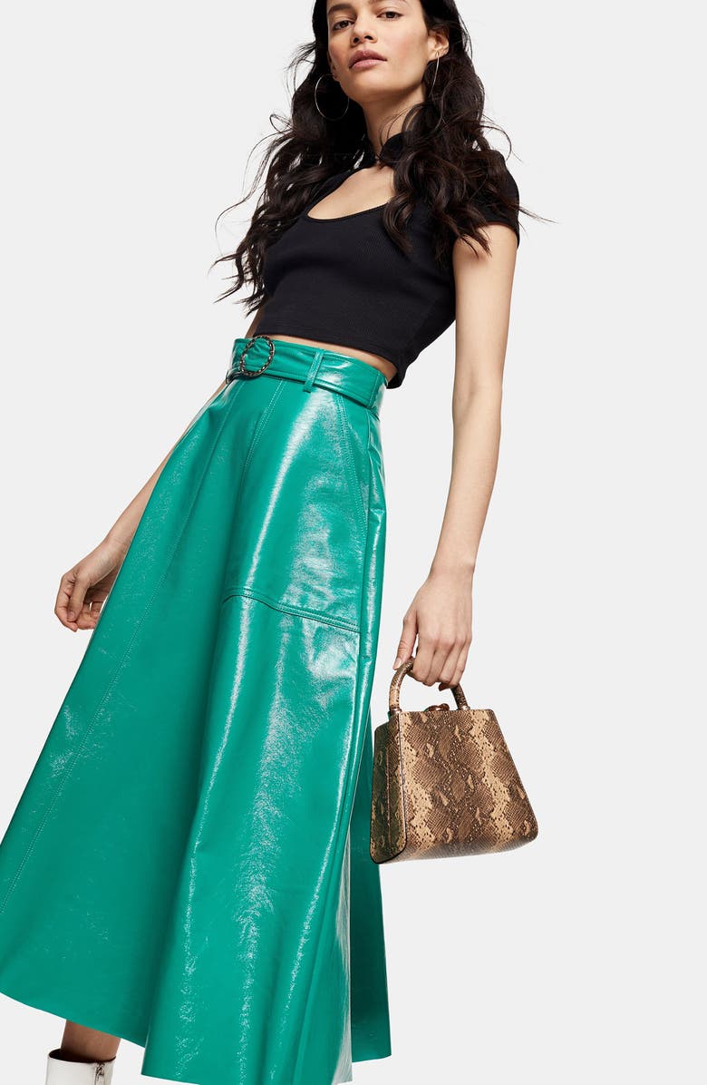 Topshop Full Circle Vinyl Midi Skirt, Alternate, color,