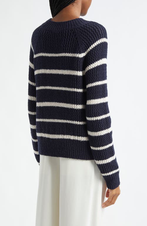 Vince Rib Stripe Crewneck Sweater In Navy/pampas