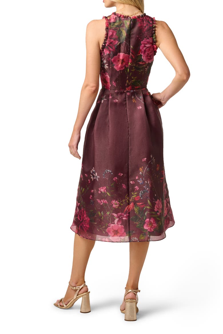 Placed Floral Organza Midi Dress, Alternate, color, BURGUNDY MULTI
