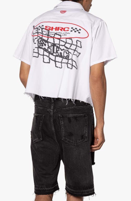 Mnml Shrc Checkered Flad Short Sleeve Cotton Graphic Button-up Shirt In White