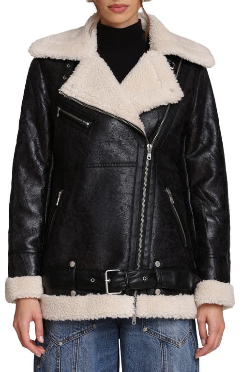 Avec Les Filles Faux Leather Biker Jacket With Faux Shearling Collar In Black