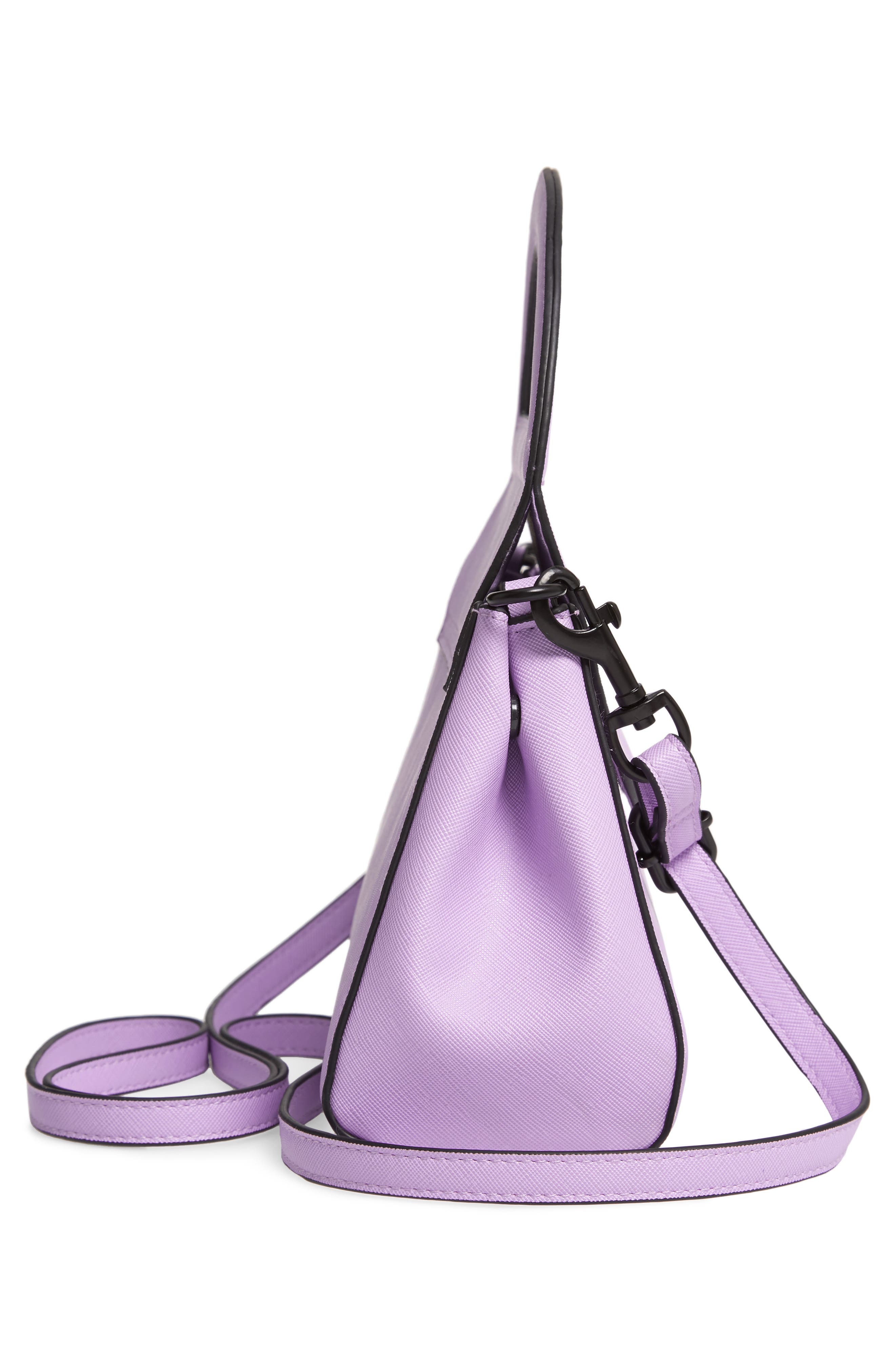 Trapezoid Faux Leather Satchel, Alternate, color, LILAC PURPLE