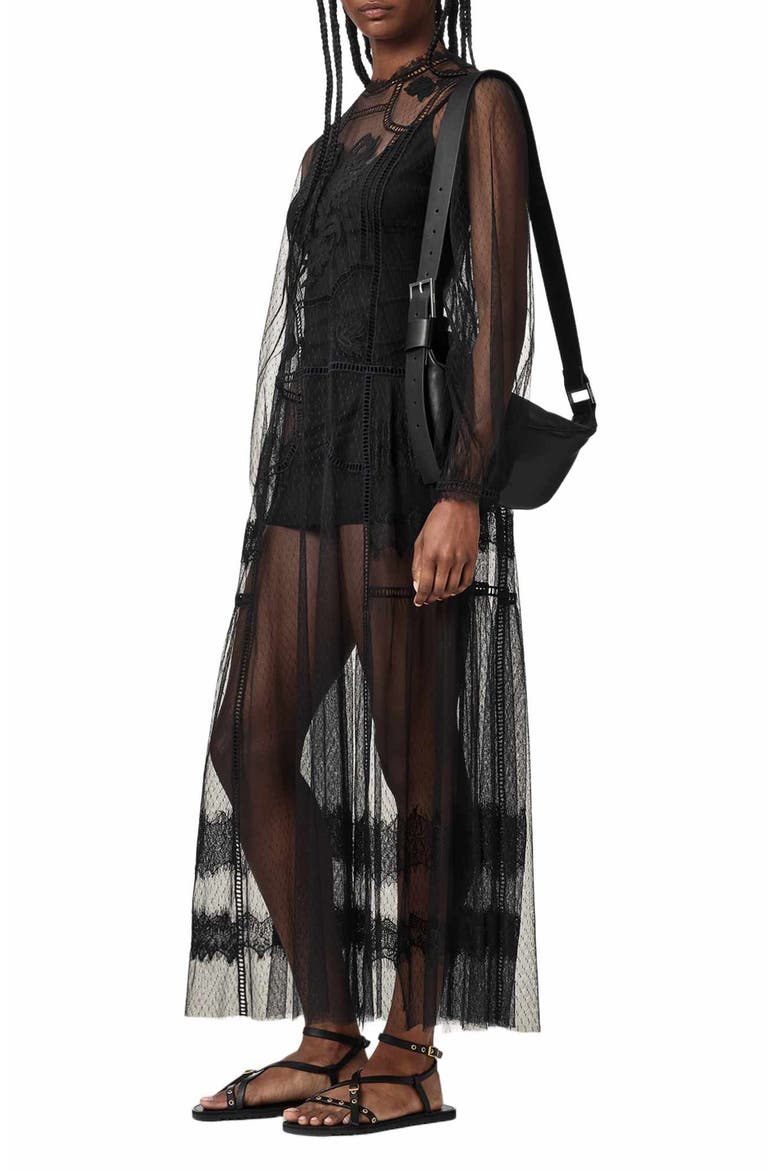 Cesca Embroidered Tulle Maxi Dress, Alternate, color, BLACK