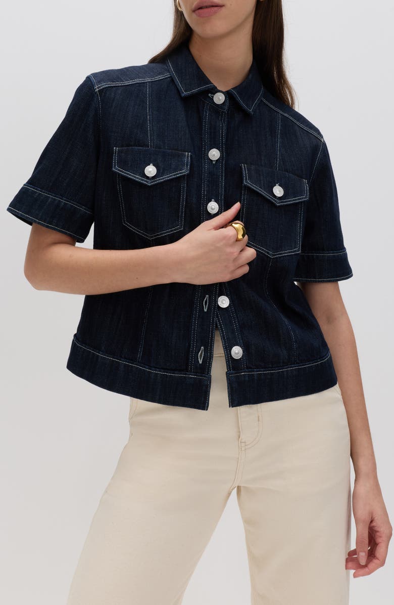 M&S Denim Short Sleeve Shirt, Main, color, Denim Blue