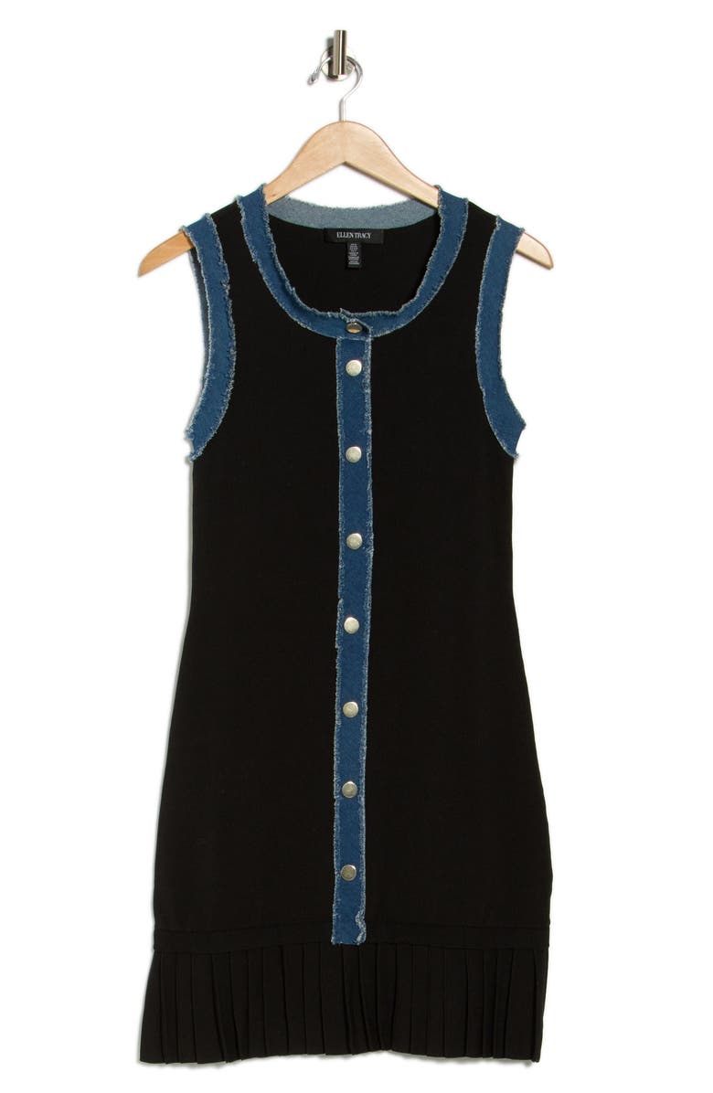 Ellen Tracy Sleeveless Denim Trim Dress, Alternate, color, Black