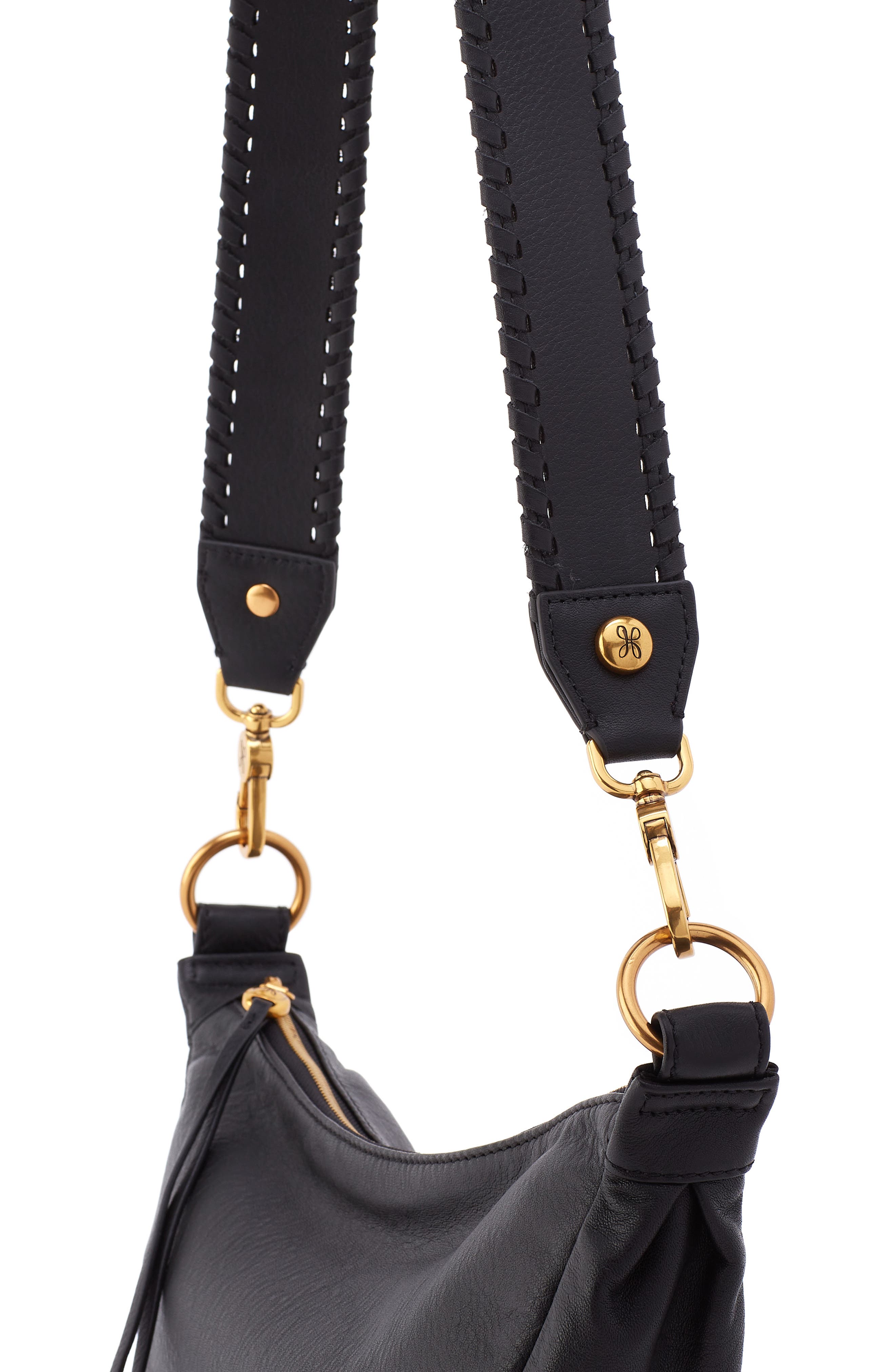 HOBO Leather Whipstitch Bag Strap, Alternate, color, Black