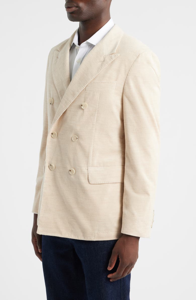 BOSS Heston Slim Fit Double Breasted Ribbed Cotton & Alpaca Sport Coat, Alternate, color, Open Beige