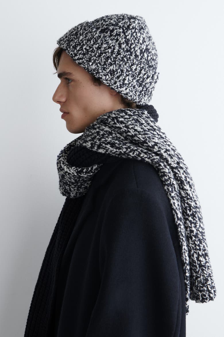 Reversible Flecked Wool-Blend Scarf, Alternate, color, NAVY / WHITE