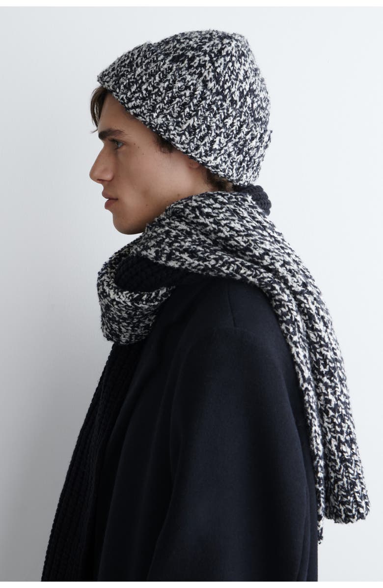 COS Reversible Flecked Wool-Blend Scarf, Alternate, color, Navy / White