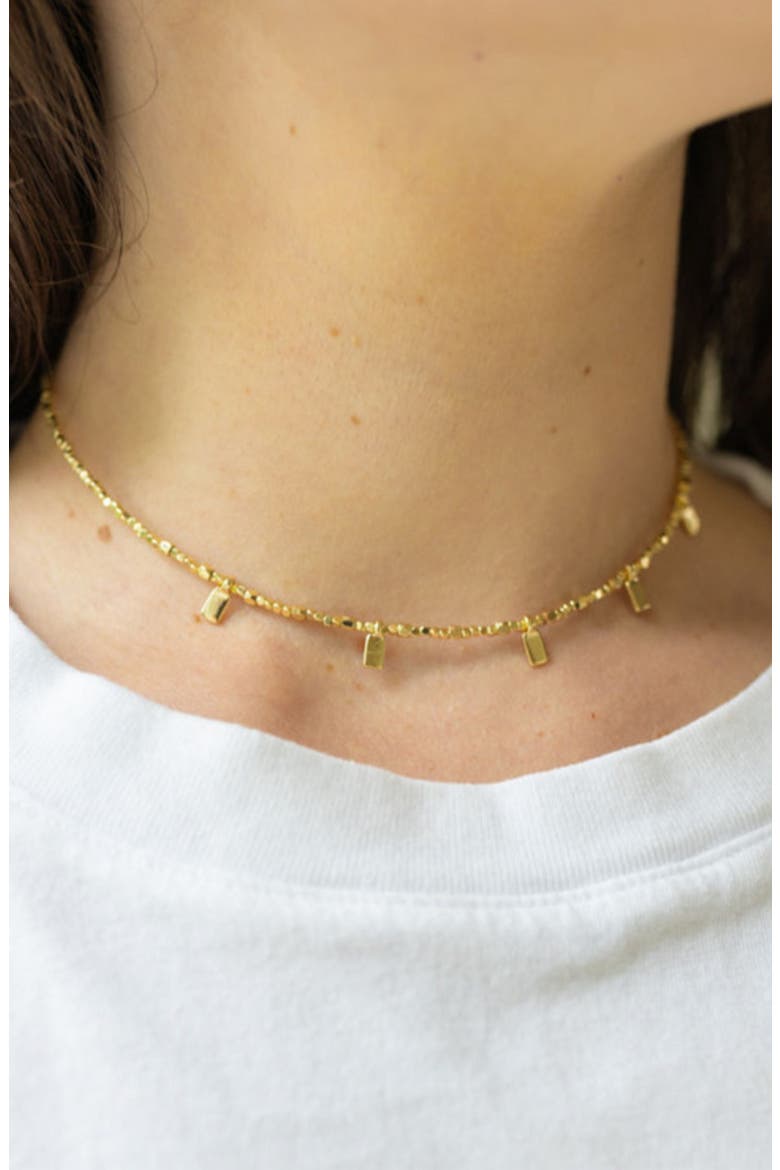 Tiny Beaded Rectangle Necklace, Alternate, color, Gold