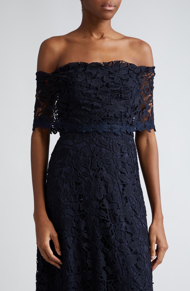 Lela Rose Deedie Off the Shoulder Guipure Lace Gown, Alternate, color, 