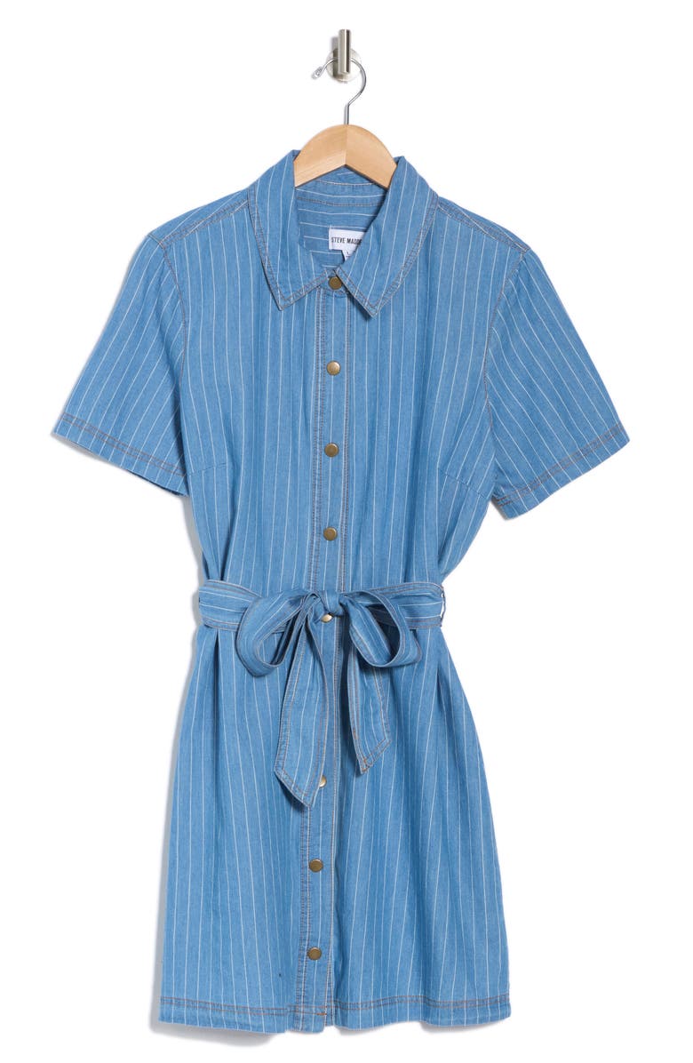 Steve Madden Jolene Stripe Short Sleeve Chambray Shirtdress, Alternate, color,