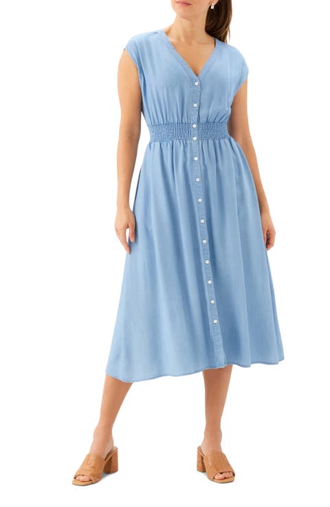 Smocked Waist Chambray Button-Up Midi Dress (Regular & Petite)