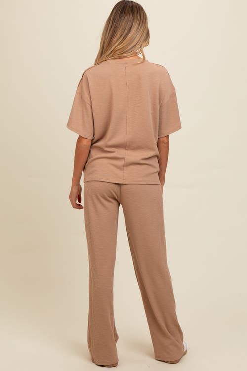 Pinkblush Textured Knit Oversized Tee And Pants Set In Brown