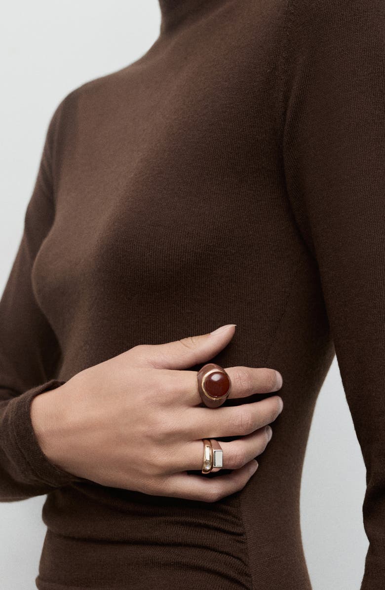 MANGO Long Sleeve Mock Neck Knit Dress, Alternate, color, Chocolate