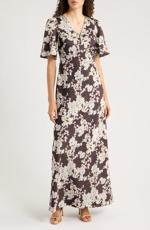Mae Floral Print Puff Sleeve Gown