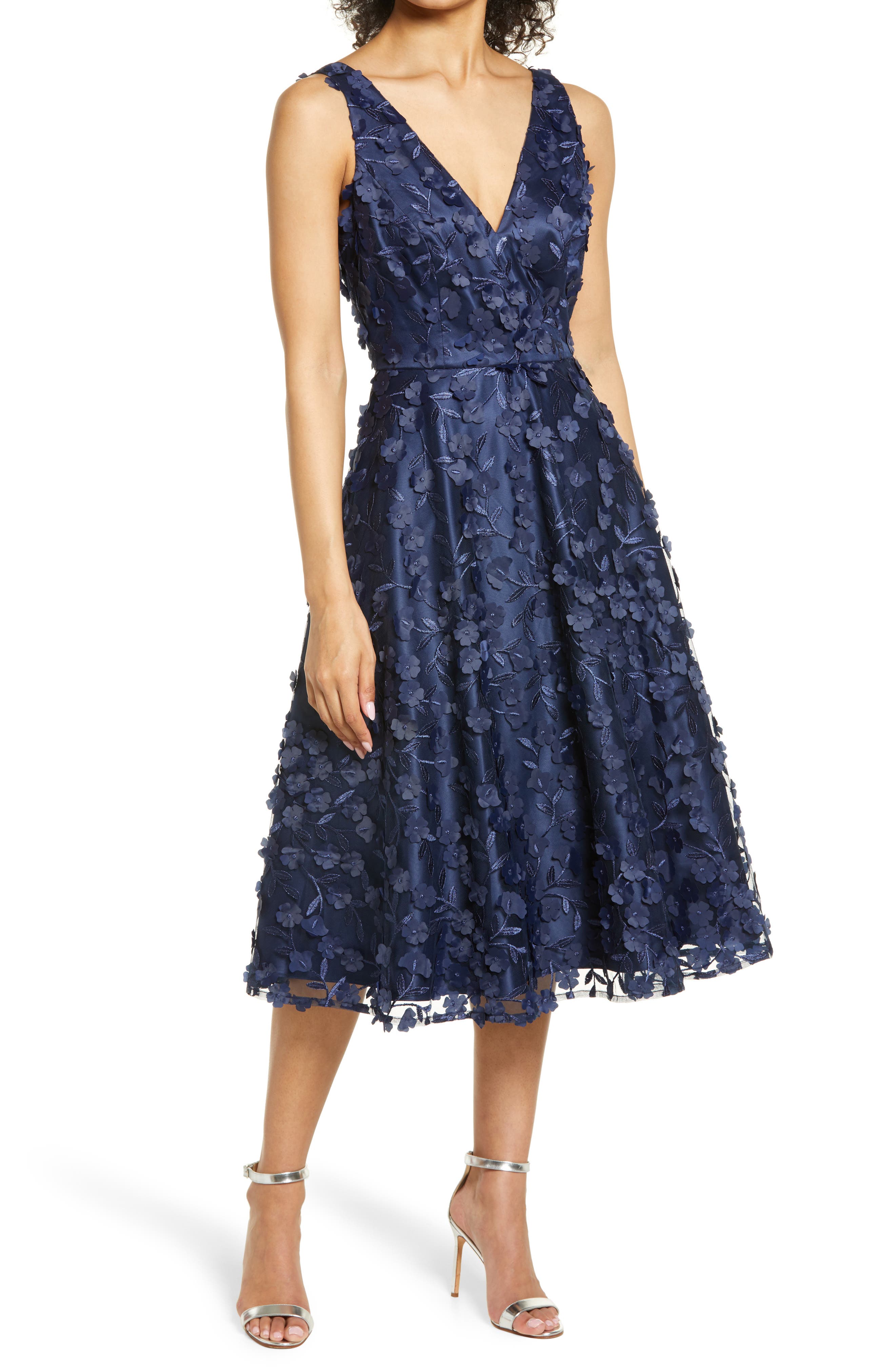 Eliza J 3D Appliqué Fit & Flare Cocktail Dress