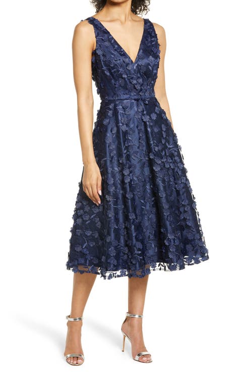 3D Appliqué Fit & Flare Cocktail Dress