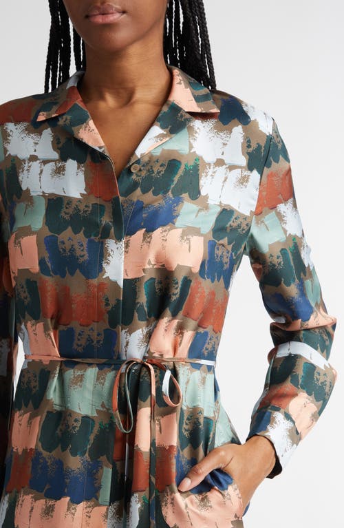 Shop Lafayette 148 New York Painter's Palette Print Long Sleeve Silk Shirtdress In Concrete Multi