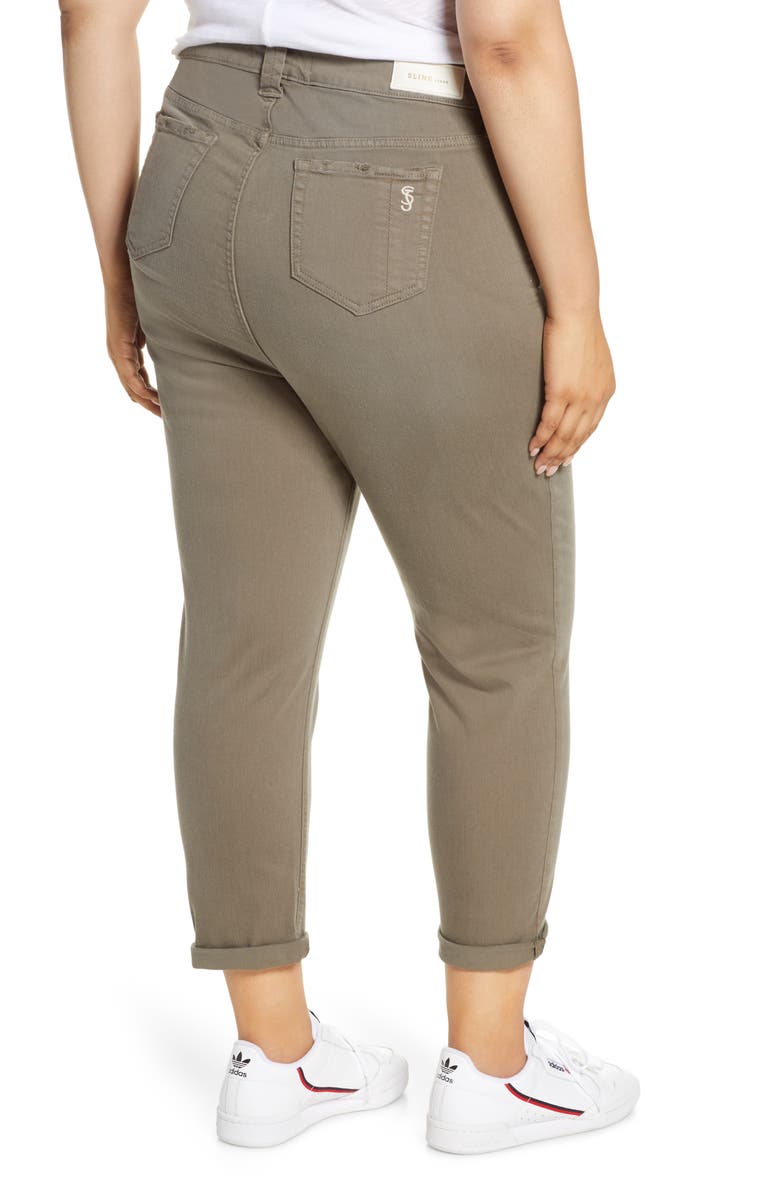 SLINK Jeans High Waist Distressed Ankle Boyfriend Jeans, Alternate, color, Dark Olive