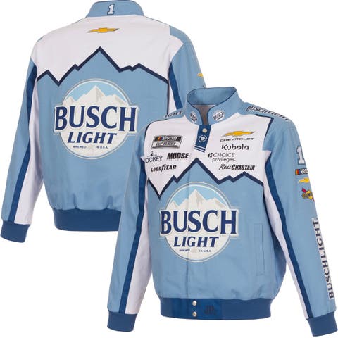 Men's JH Design Light Blue/White Ross Chastain 2026 Busch Light Full-Snap Twill Racing Jacket