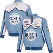 JH DESIGN Men's JH Design Light Blue/White Ross Chastain 2026 Busch Light Full-Snap Twill Racing Jacket