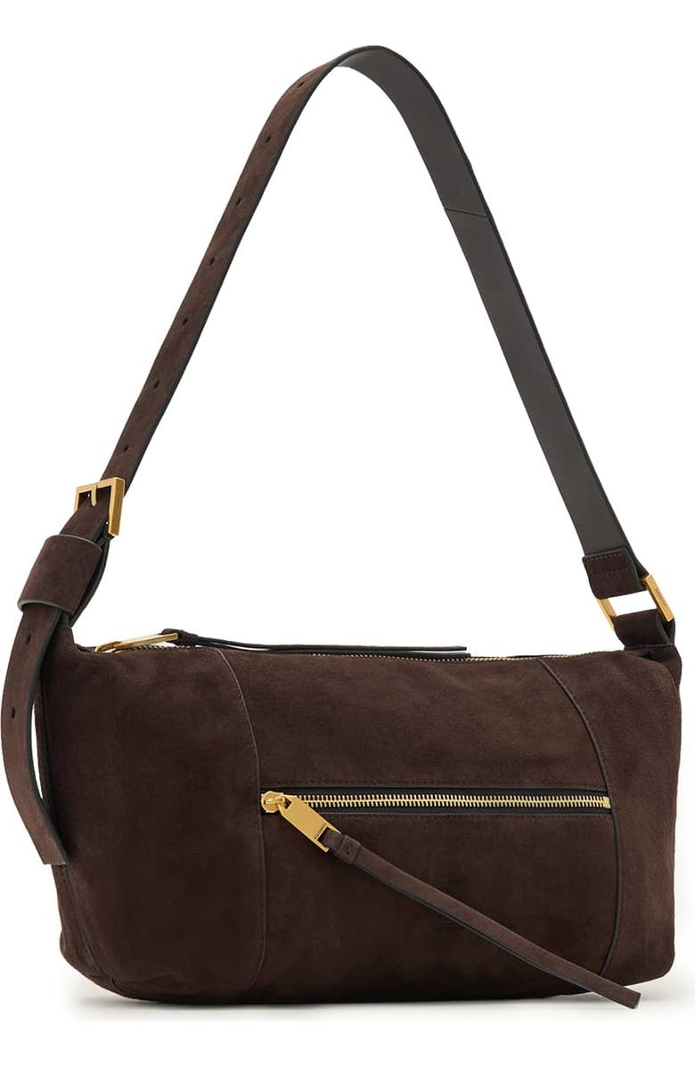 AllSaints Vega Suede Shoulder Bag, Alternate, color, Bitter Brown