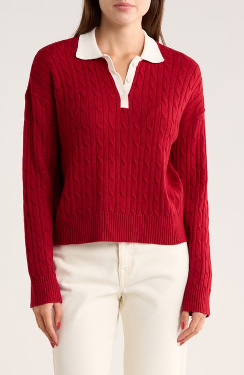 Cable Knit Crop Polo Sweater