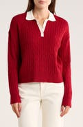 INTERNATIONAL DESIGNER Cable Knit Crop Polo Sweater