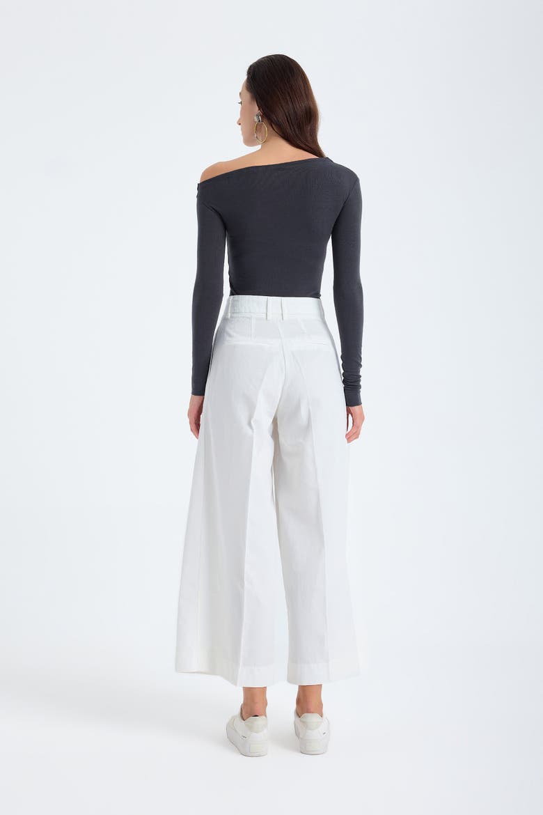 Cyra High-Waist Cotton Linen Blend Cropped Wide-Leg Trousers, Alternate, color, White