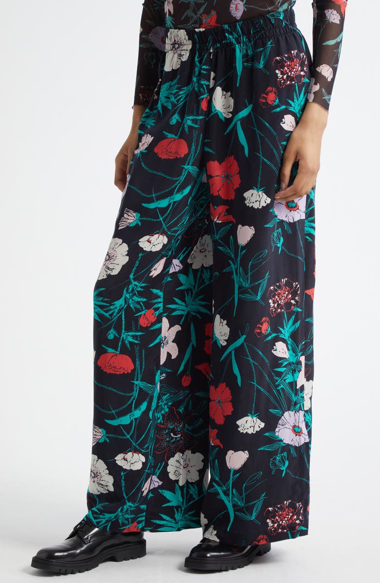 Marimekko Nitty Perenna Floral Pants, Alternate, color, Black, Turquoise, Pink