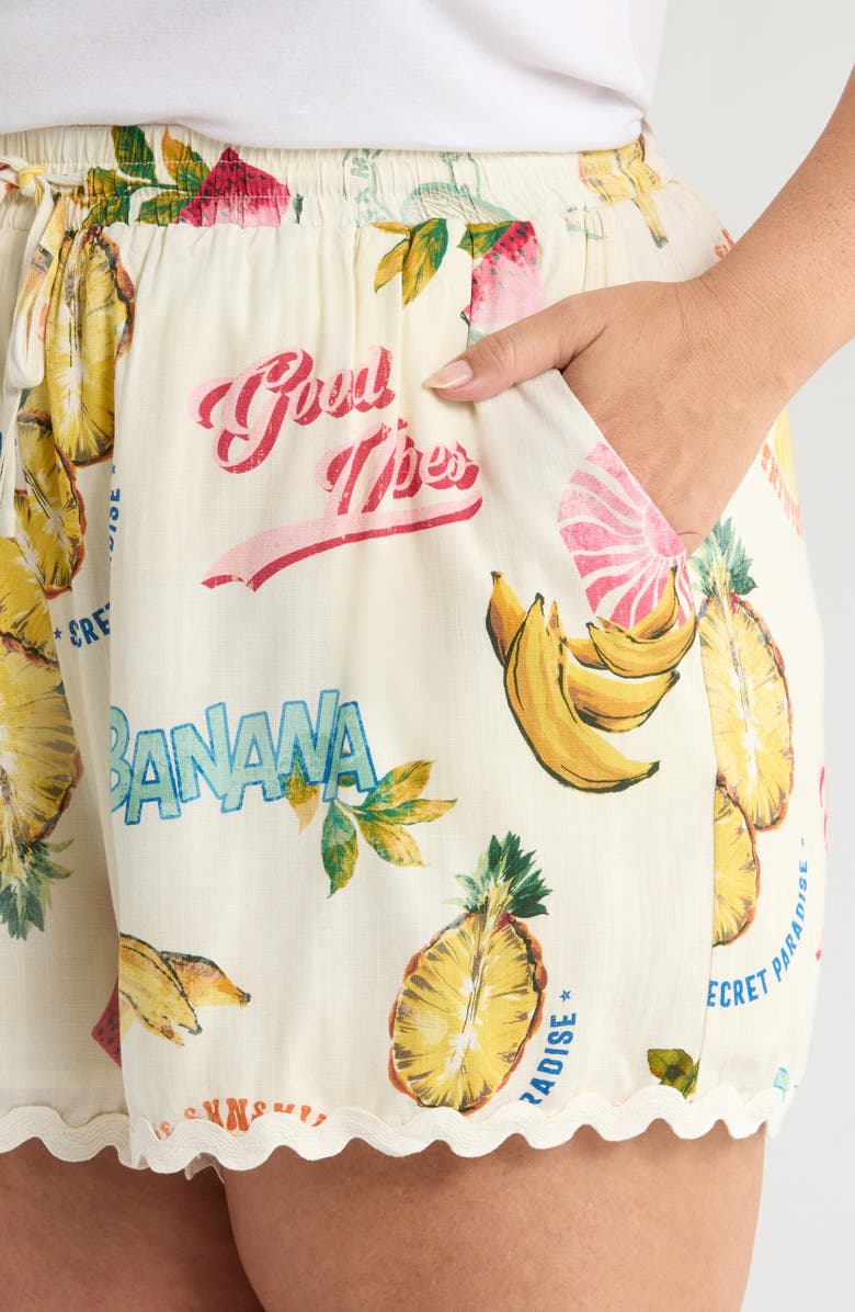 SUGARLIPS Zio Paradise Print Drawstring Shorts, Alternate, color, Ivory/ Multi