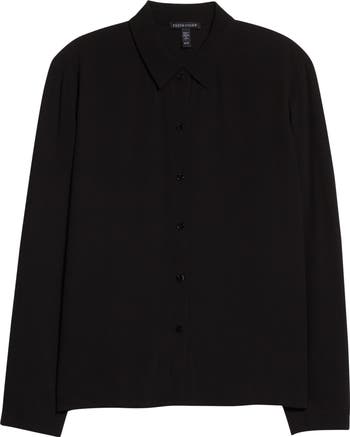 Eileen Fisher  クラシック Collar Shirt レディース シャツ トップス Black White Washed Organic Cotton Poplin Classic Collar Shirt | EILEEN