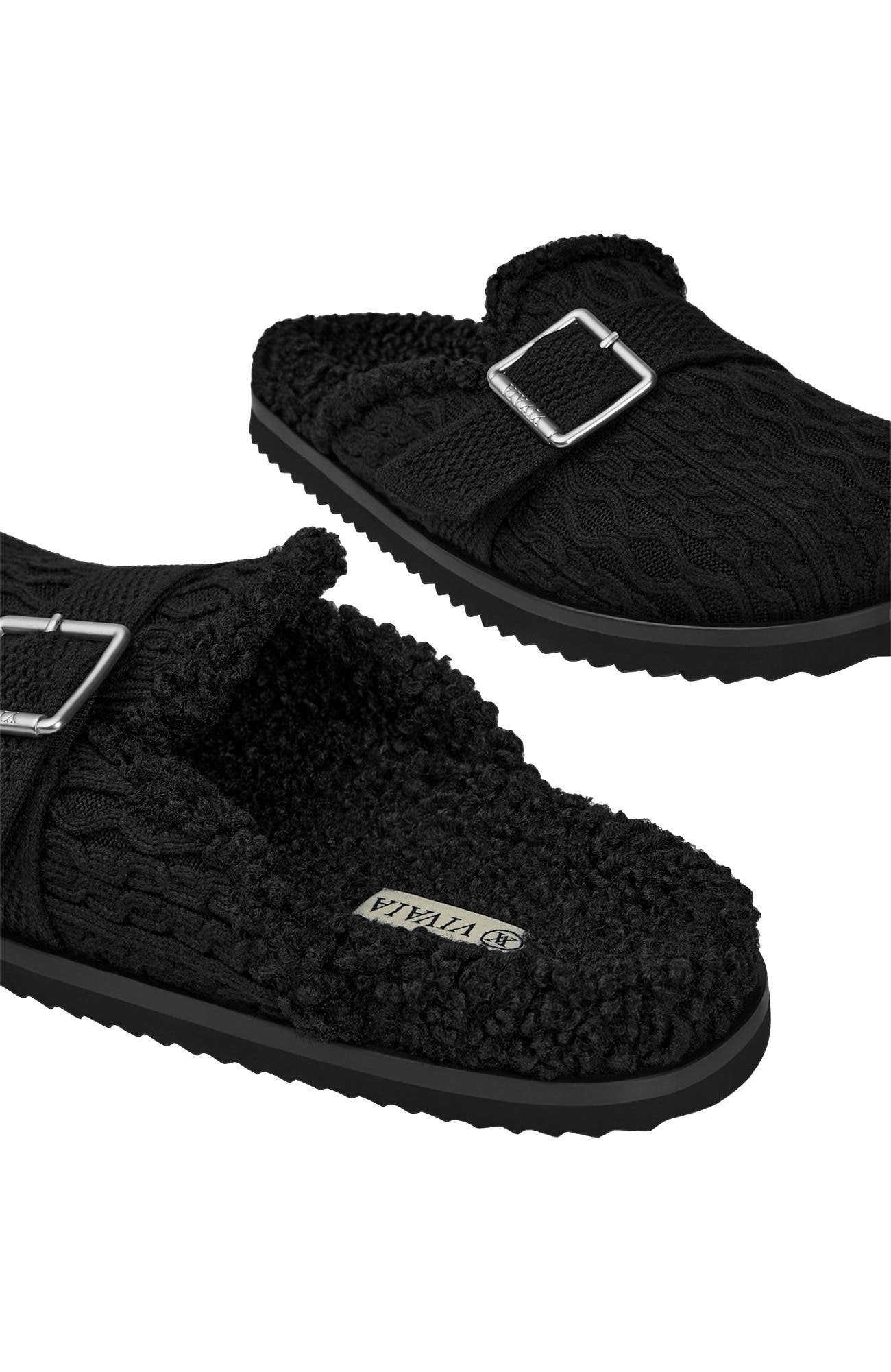 VIVAIA Round-Toe Wool Slippers, Alternate, color, Black