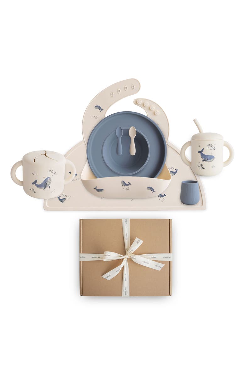 Mushie Deluxe Silicone Feeding Kit, Main, color, Whales/ Tradewinds