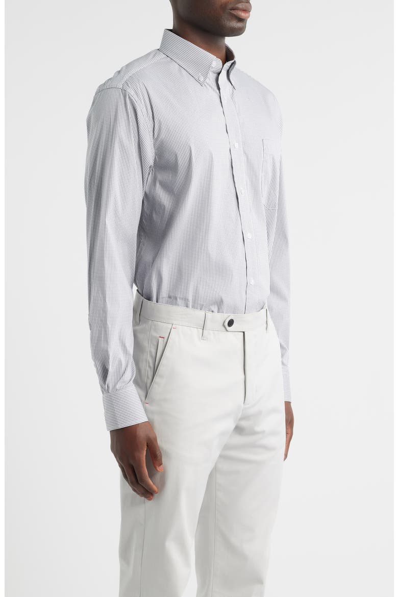 Regular Fit Grey Gingham Check Cotton Button-Down Oxford Shirt, Alternate, color, GRAY