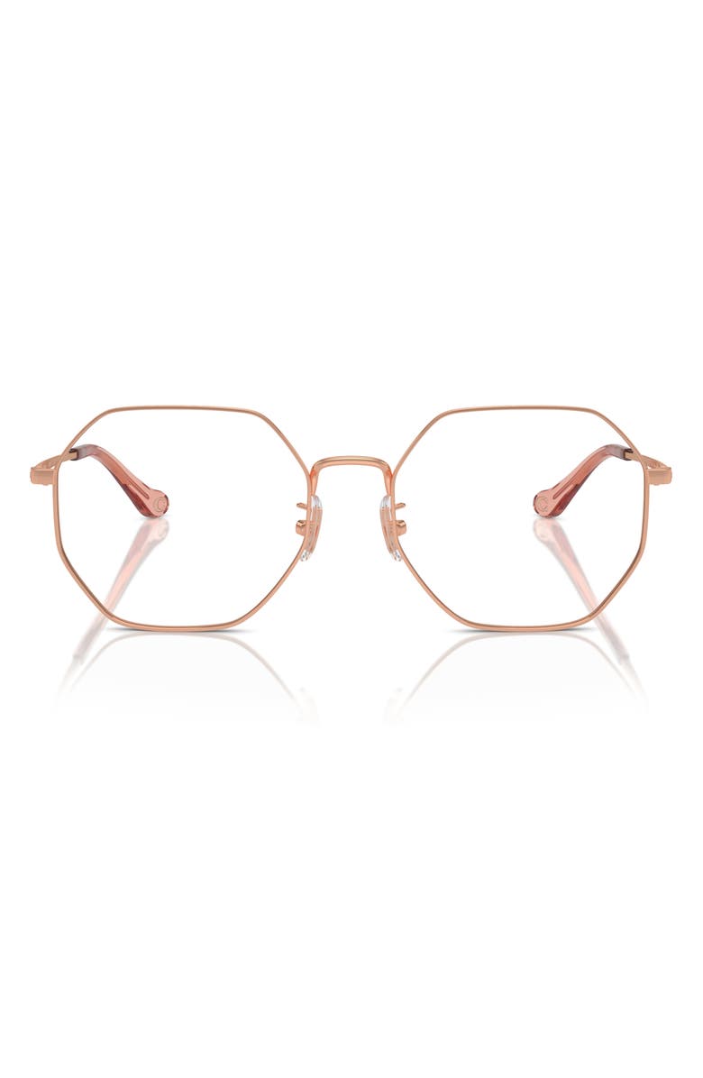COACH 56mm Irregular Optical Glasses, Main, color, Shiny Rose Gold / Demo Lens