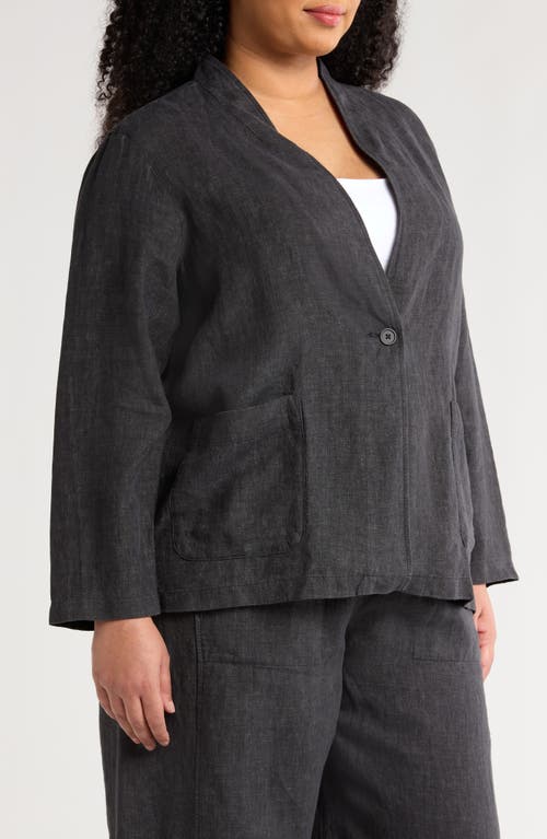 Eileen Fisher High Collar Organic Linen Jacket In Graphite
