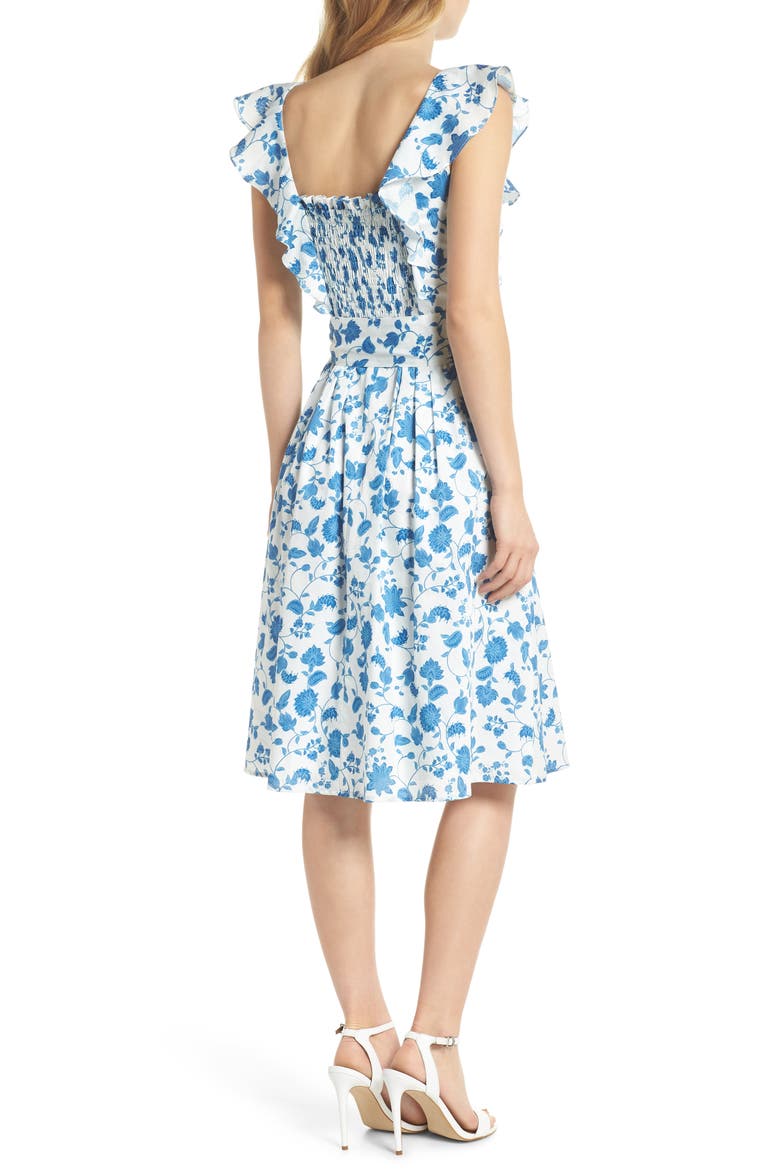 Olivia Floral Wallpaper Print Fit & Flare Dress, Alternate, color, CLOUD/ BLUE