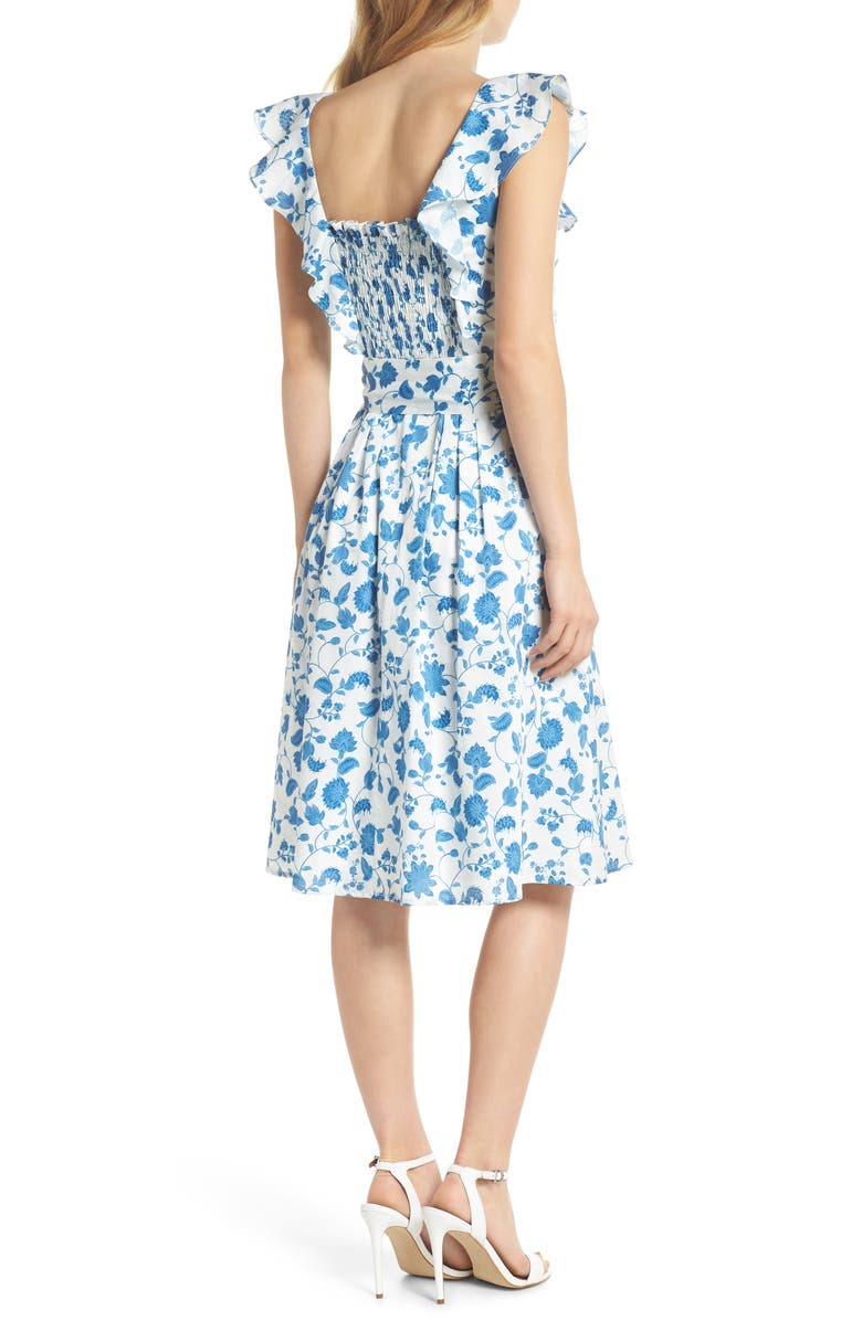 Gal Meets Glam Collection Olivia Floral Wallpaper Print Fit & Flare Dress, Alternate, color, 