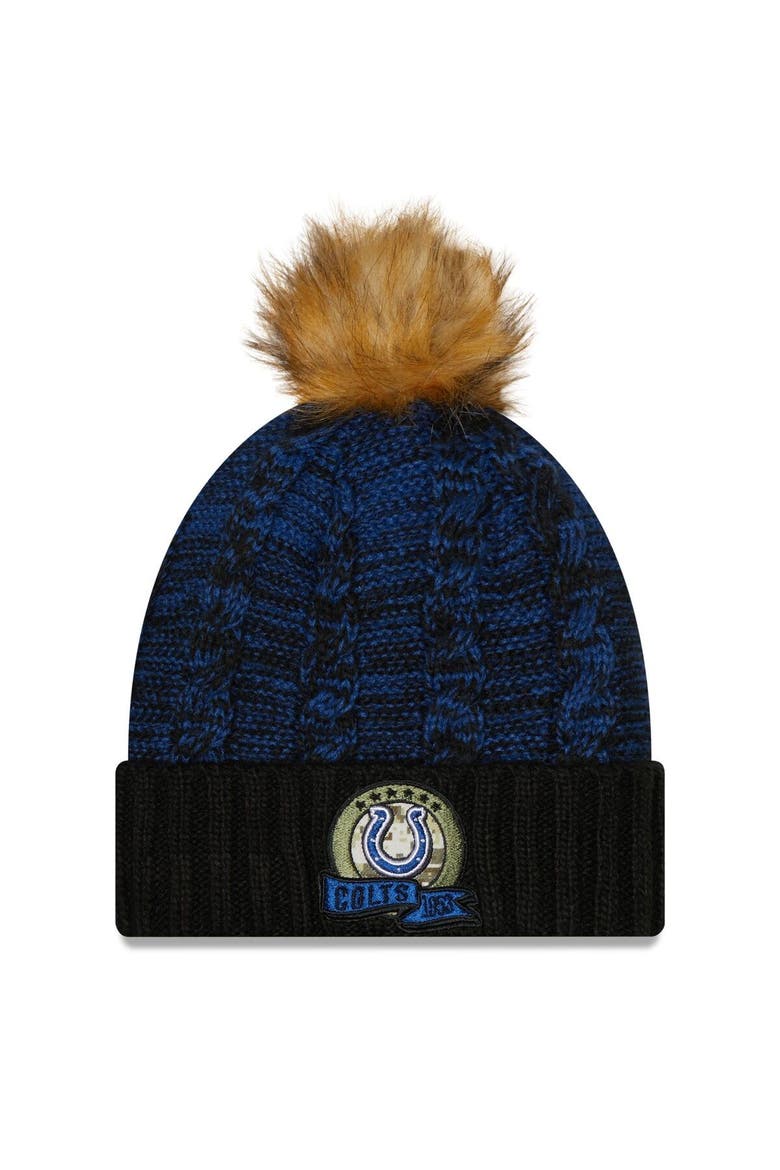 Women's New Era Black/Blue Indianapolis Colts 2022 Salute To Service Pom Knit Hat, Main, color, Royal