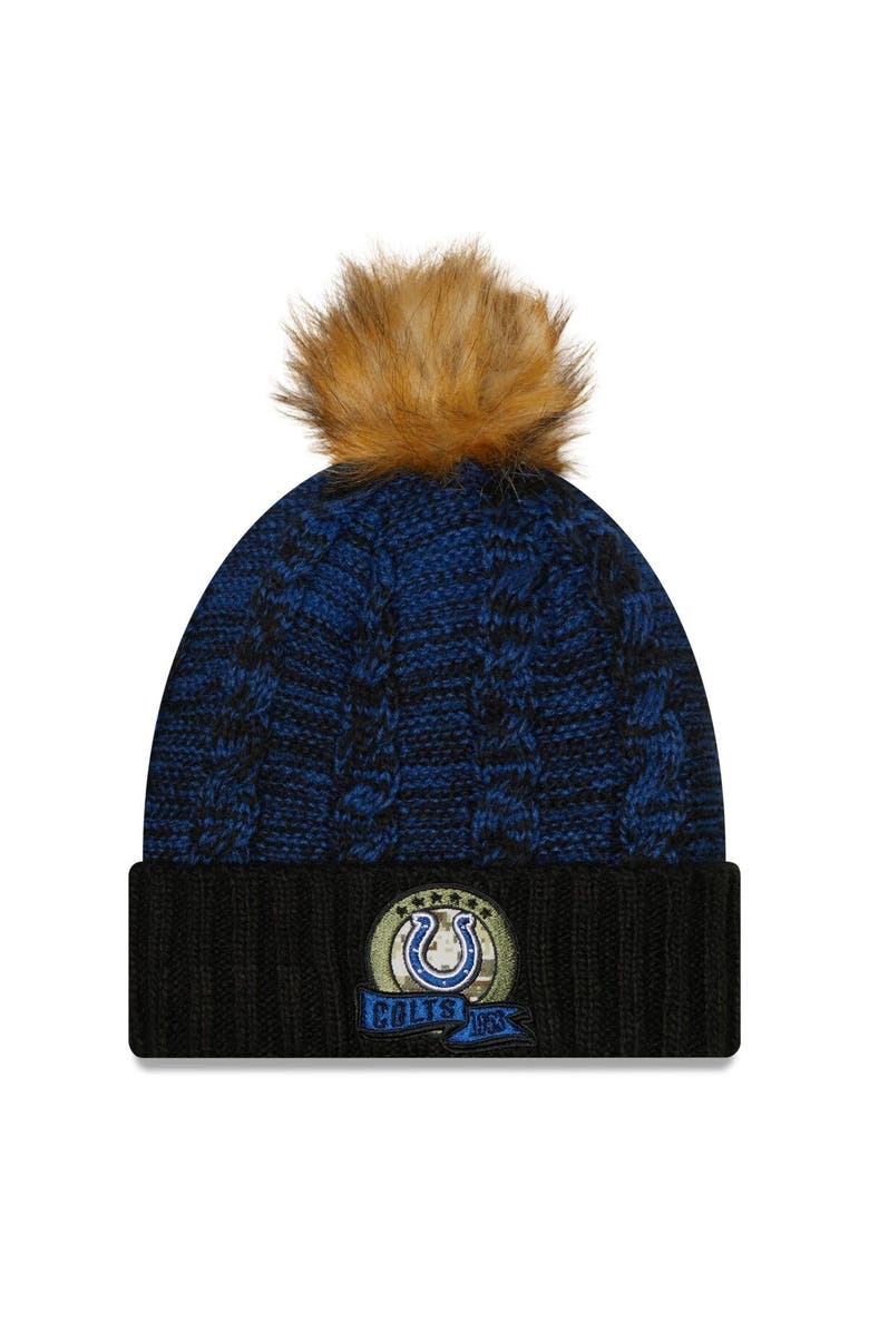 New Era Women's New Era Black/Blue Indianapolis Colts 2022 Salute To Service Pom Knit Hat, Main, color,