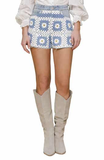 Avec Les Filles Crochet Denim Cutoff Shorts