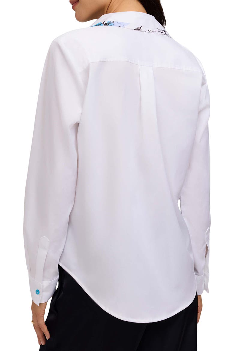Charlie Floral Trim Cotton Blend Button-Up Shirt, Alternate, color, WHITE