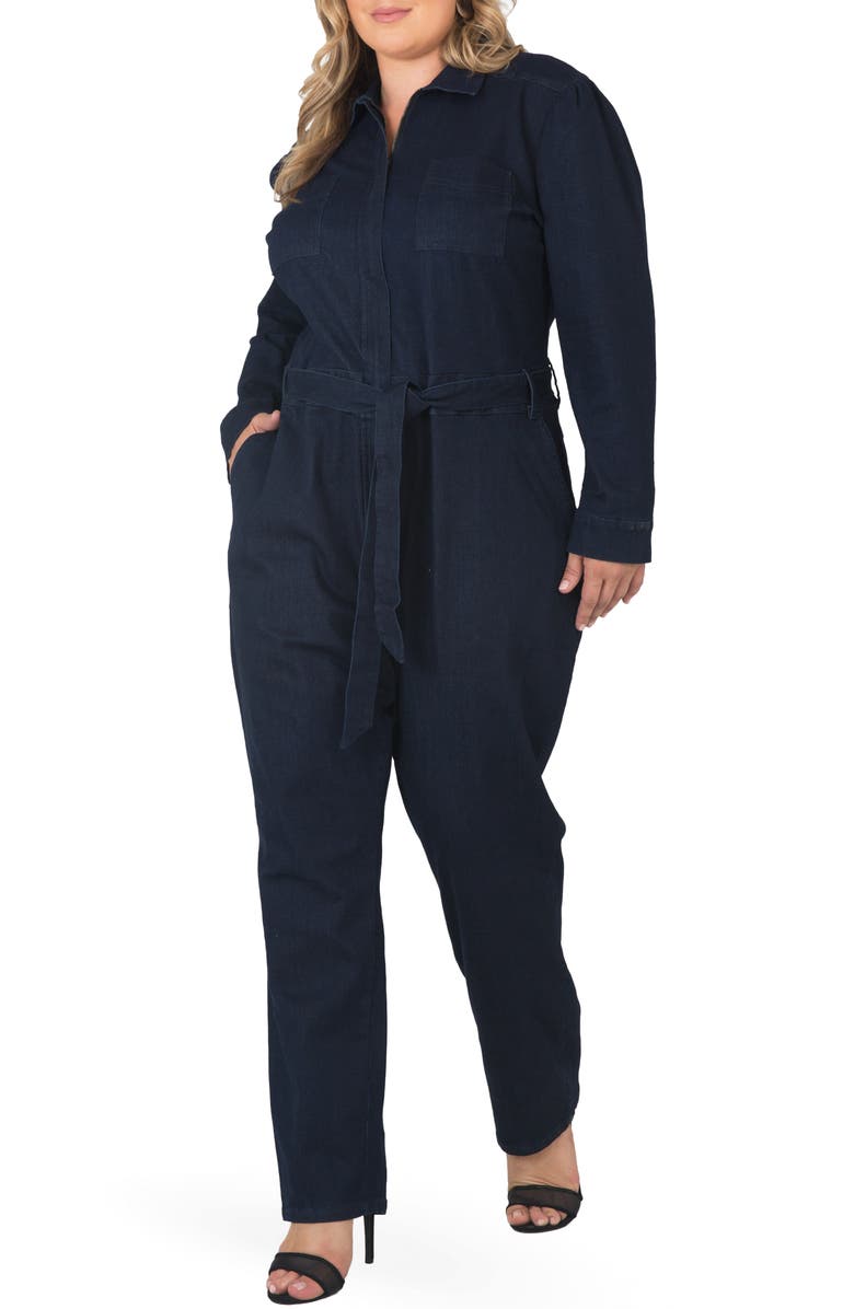 Standards & Practices Janeen Belted Denim Boilersuit, Alternate, color,