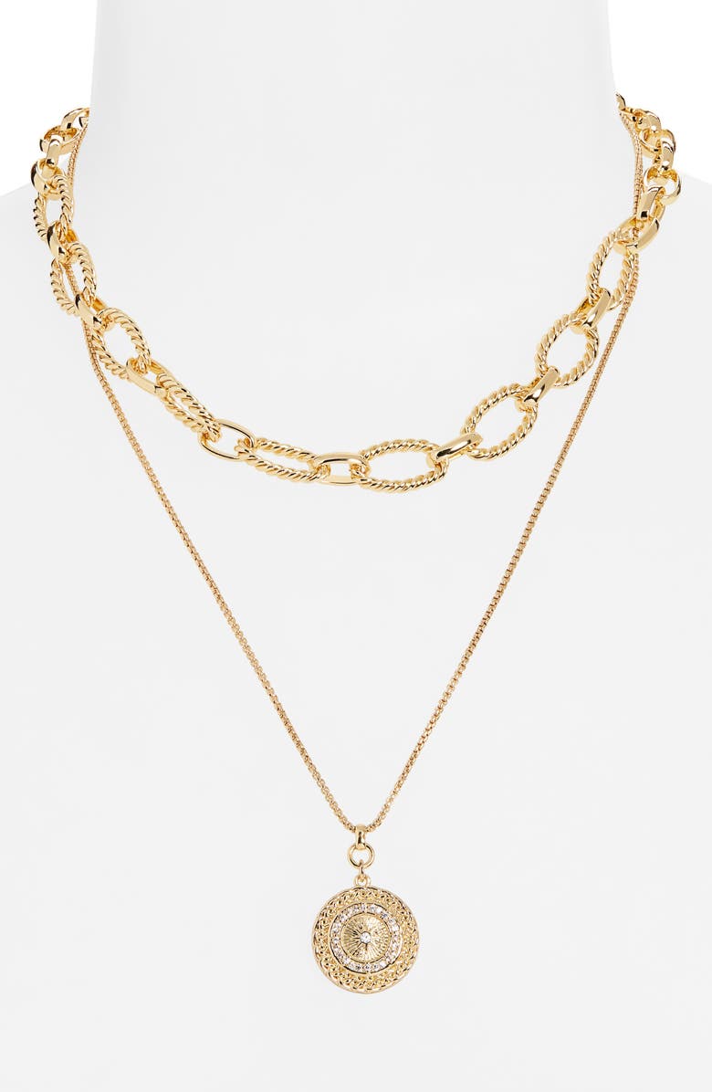NORDSTROM RACK Layered Pendant Necklace, Alternate, color, Clear- Gold